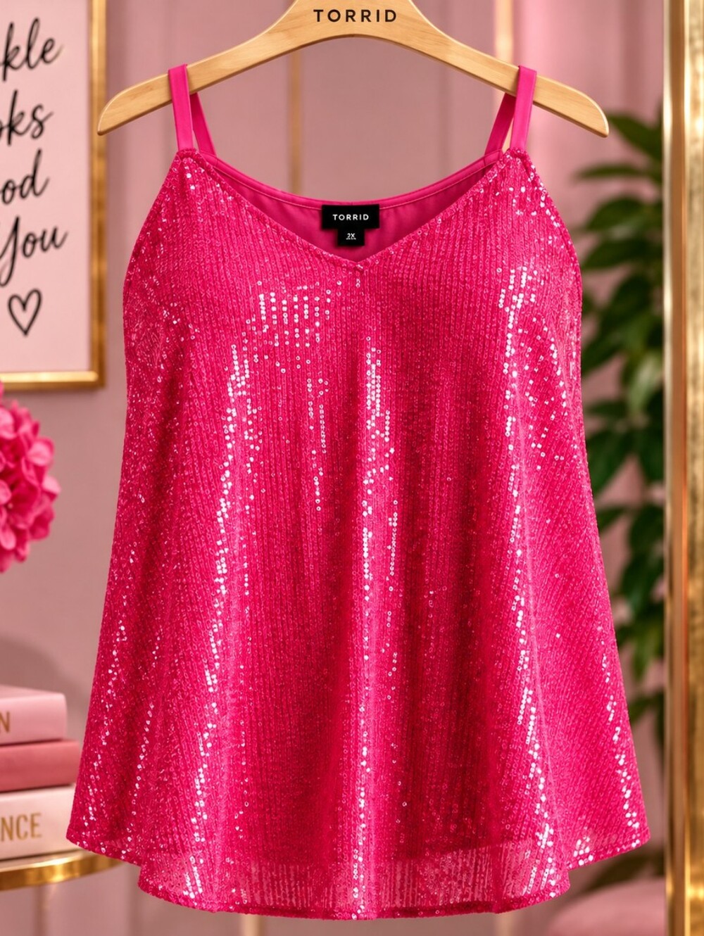 Torrid Sophie Sequin Swing Cami Size 2X Color Pink Glo (Hot Pink) NWOT